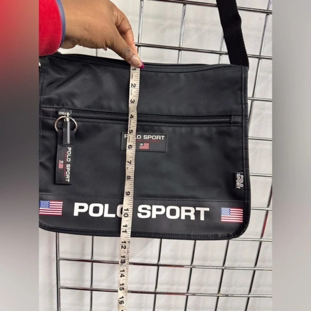 Polo Sport Ralph Lauren Black Nylon Messenger Crossbody Bag American Flag